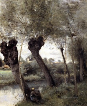 Jean Baptiste Camille Corot Painting - San Nicolás les Arras Sauces a orillas del Scarpe plein air Romanticismo Jean Baptiste Camille Corot